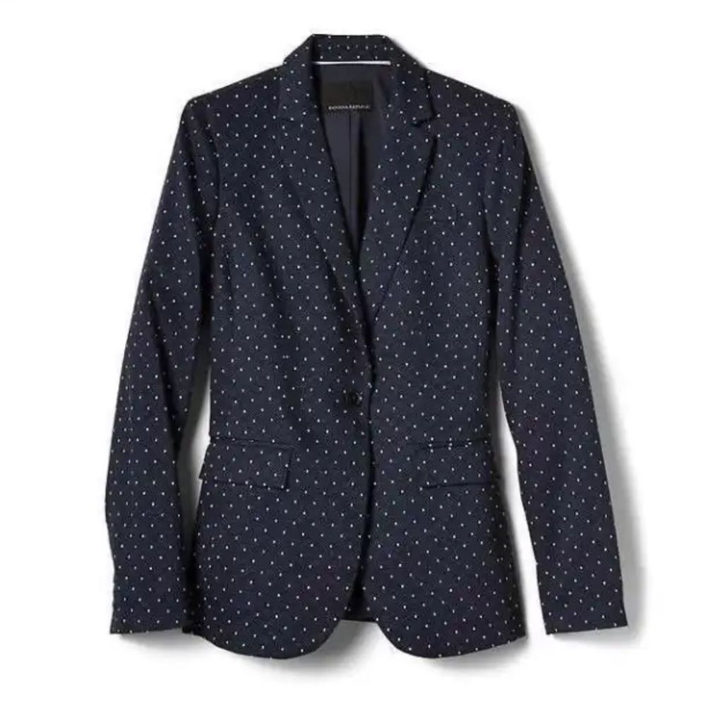Banana Republic one button blazer navy blue with white poka dots size 14 tall